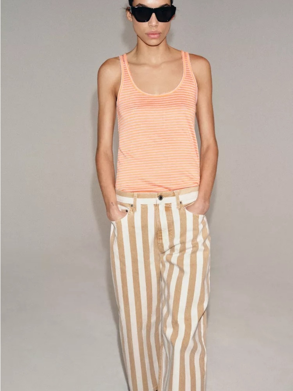 Zara striped rustic T-shirt viscose, linen